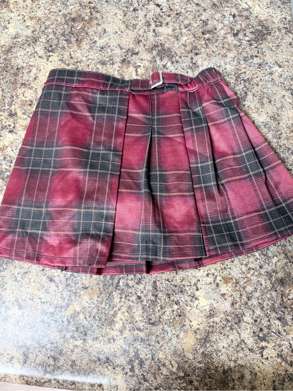 abercrombie kids Red Plaid Pleated Skirt with Side Buckle